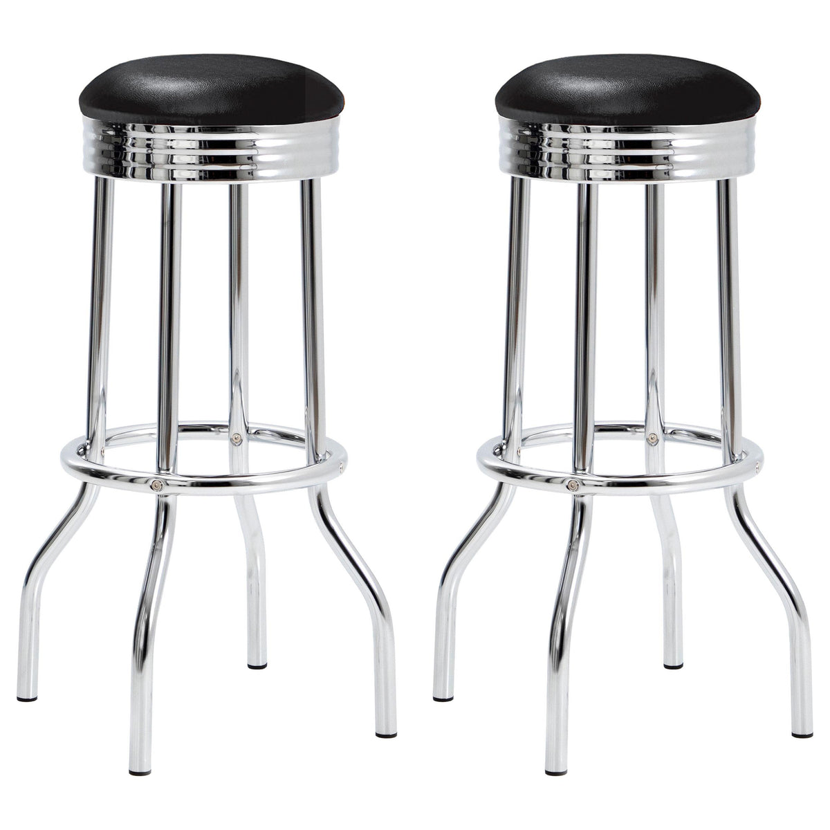 Theodore Upholstered Top Bar Stools Black and Chrome (Set of 2)  Las Vegas Furniture Stores