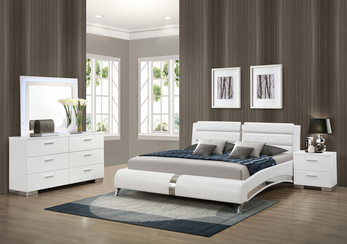Jeremaine Bedroom Set with LED Mirror Glossy White Jeremaine Bedroom Set with LED Mirror Glossy White Half Price Furniture