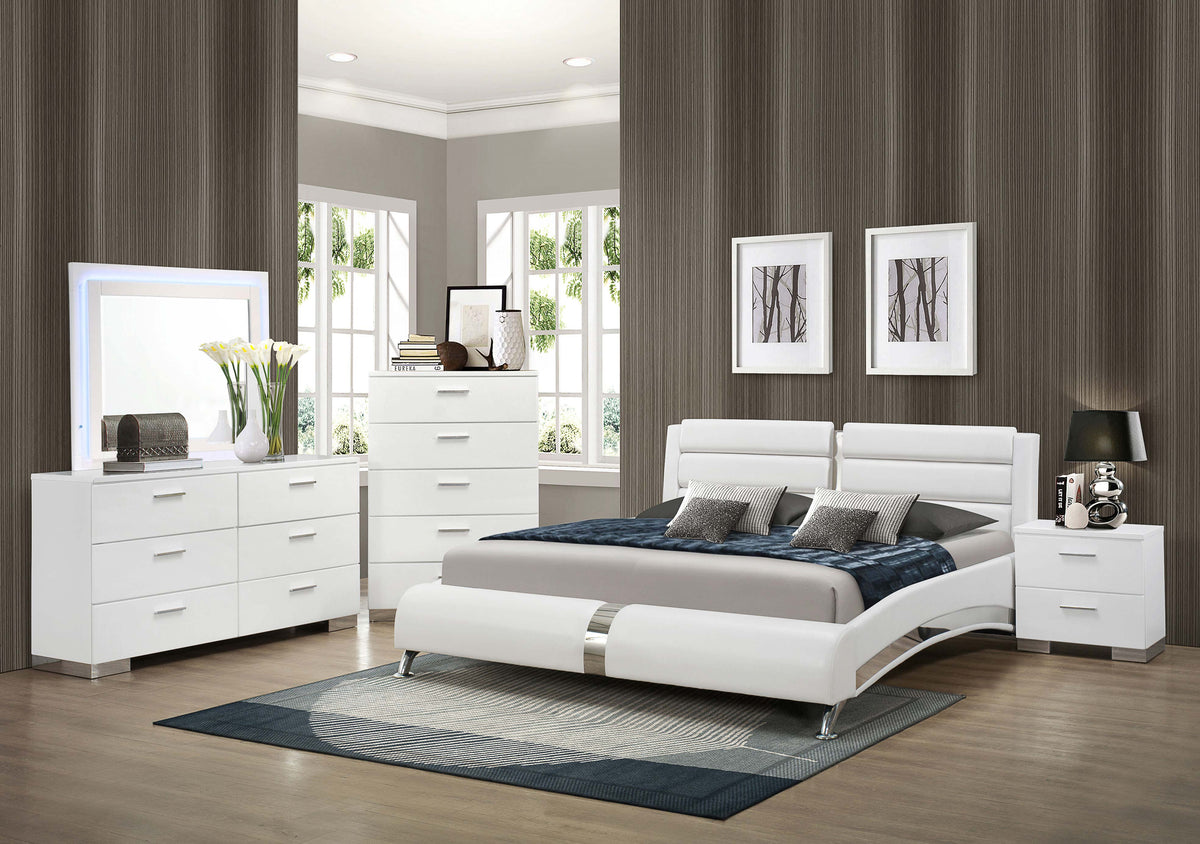 Jeremaine Bedroom Set with LED Mirror Glossy White Jeremaine Bedroom Set with LED Mirror Glossy White Half Price Furniture