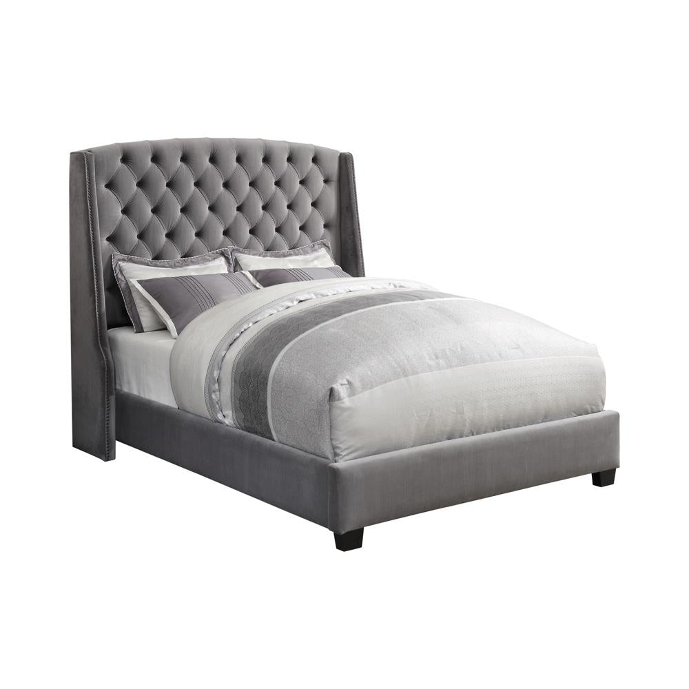 Pissarro Eastern King Tufted Upholstered Bed Grey Half Price Furniture