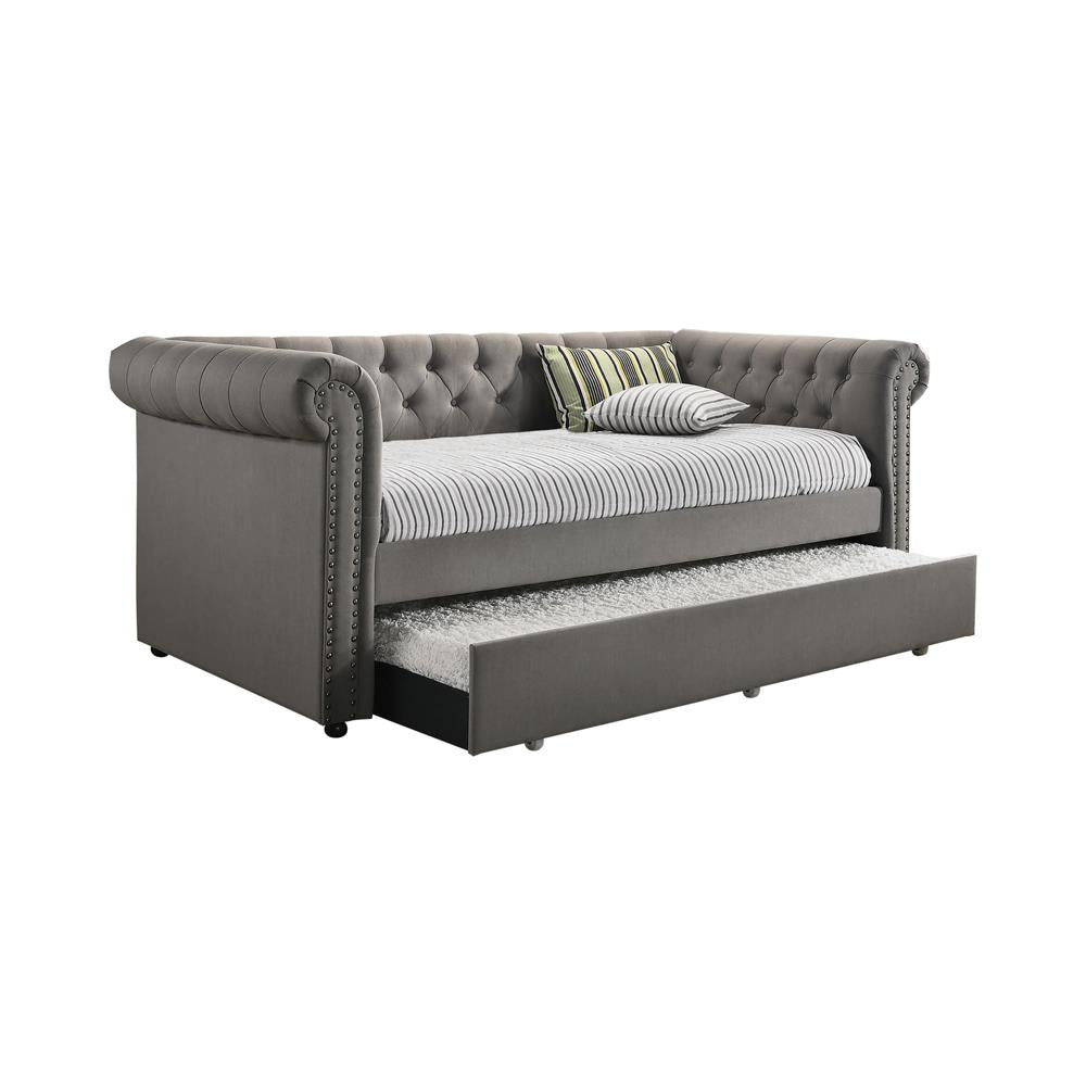 Kepner Tufted Upholstered Daybed Grey with Trundle Half Price Furniture