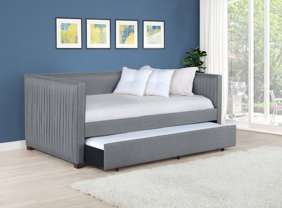 Brodie Upholstered Twin Daybed with Trundle Grey Brodie Upholstered Twin Daybed with Trundle Grey Half Price Furniture