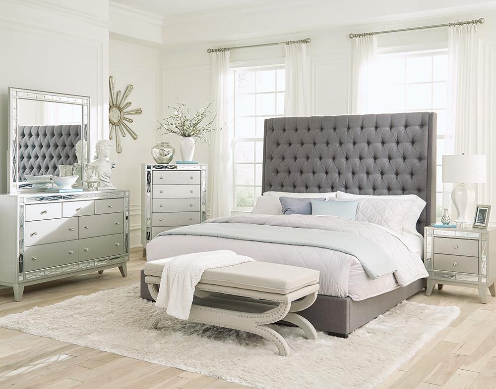 Camille 4-piece Eastern King Bedroom Set Grey and Metallic Mercury  Las Vegas Furniture Stores