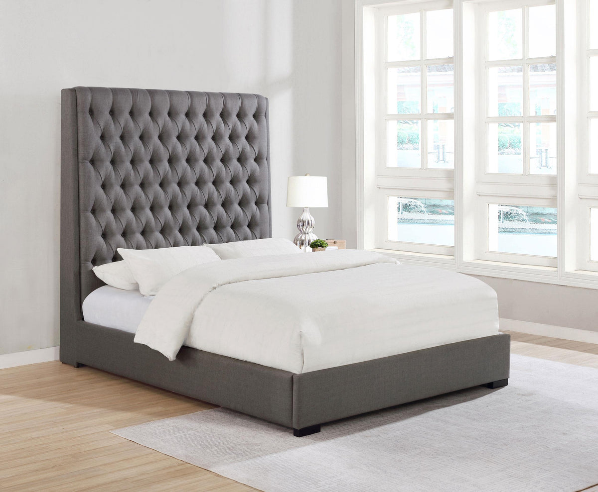 Camille Tall Tufted California King Bed Grey Half Price Furniture