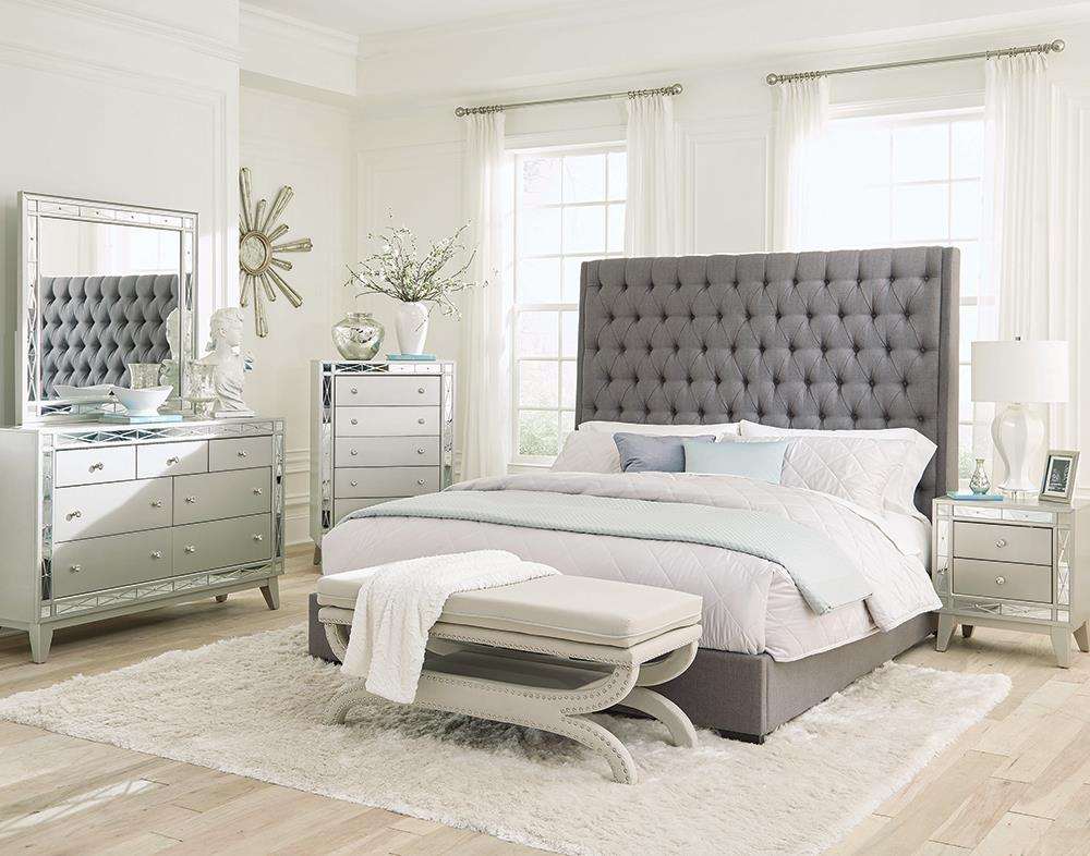 Camille 5-piece Queen Bedroom Set Grey and Metallic Mercury Half Price Furniture