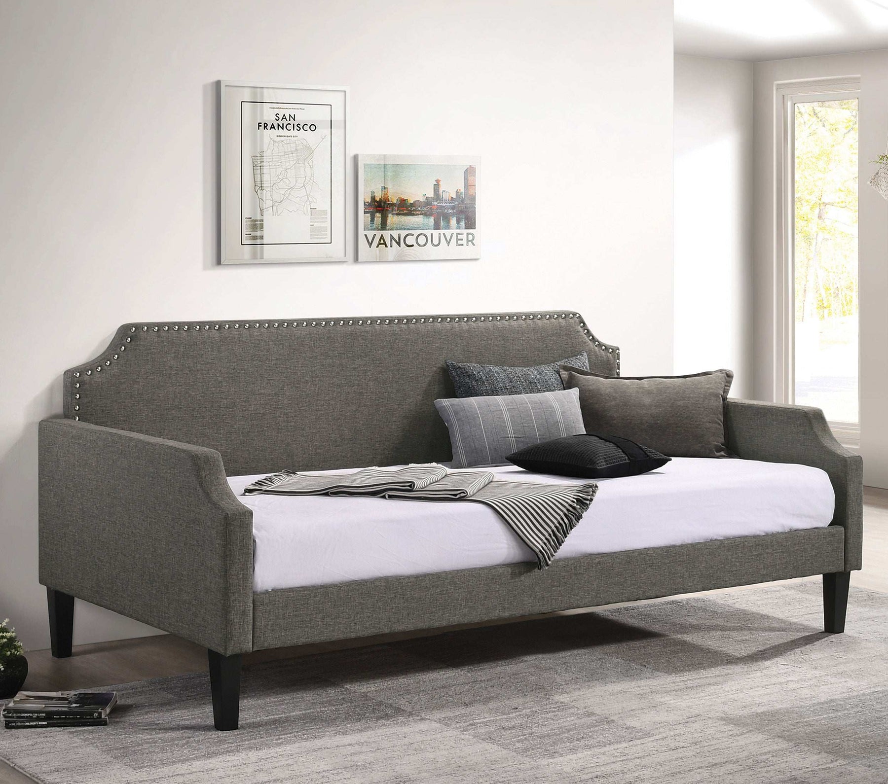 Olivia Upholstered Twin Daybed with Nailhead Trim Half Price Furniture
