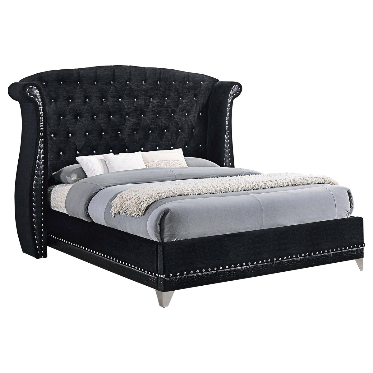 Barzini Eastern King Tufted Upholstered Bed Black Half Price Furniture