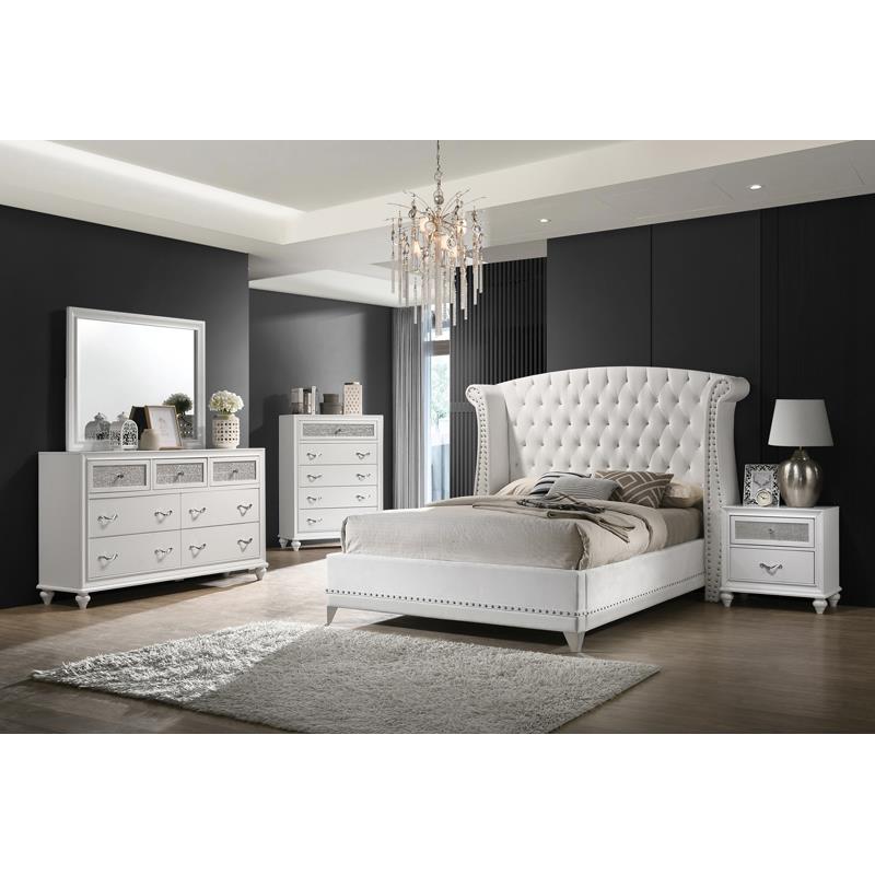 Barzini Upholstered Tufted Bedroom Set White  Las Vegas Furniture Stores