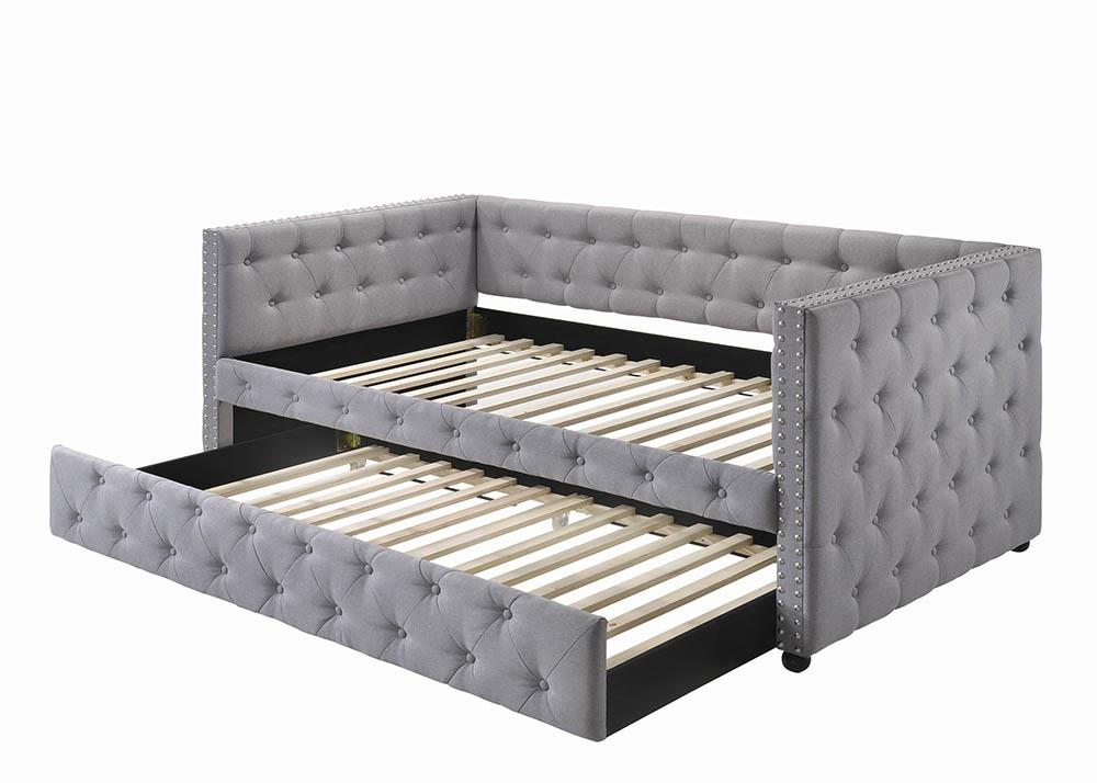 Mockern Tufted Upholstered Daybed with Trundle Grey Mockern Tufted Upholstered Daybed with Trundle Grey Half Price Furniture