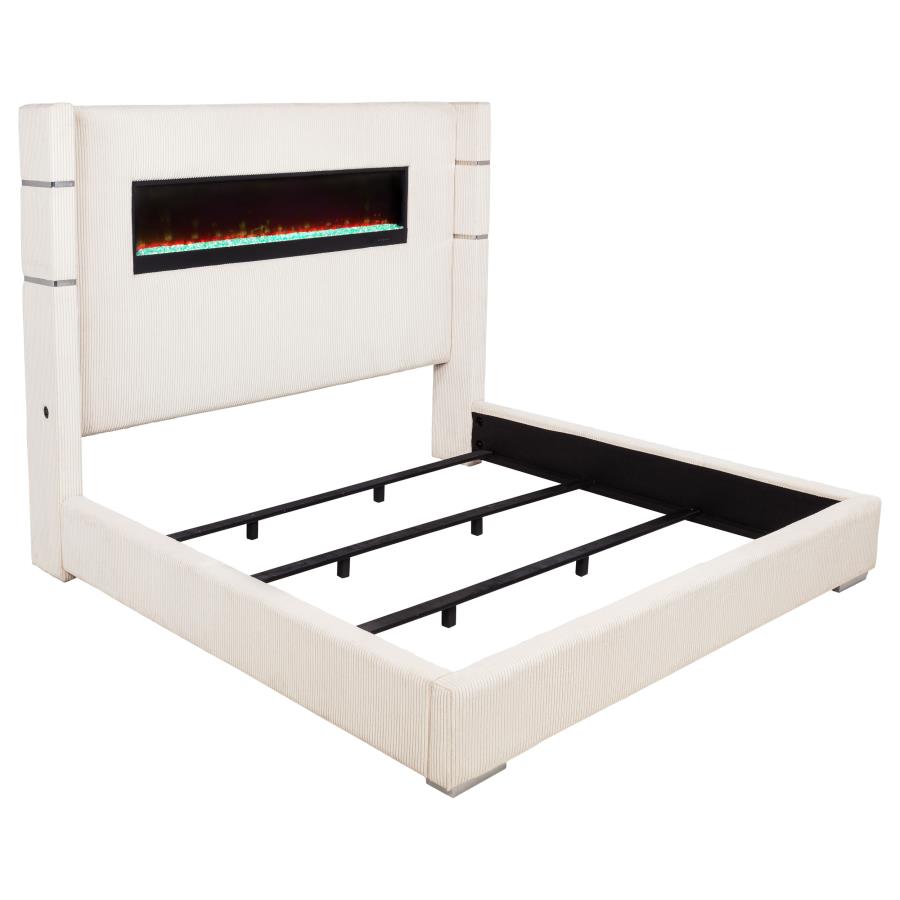 Tisdall Upholstered Eastern King Flame Visualizer Bed Cream