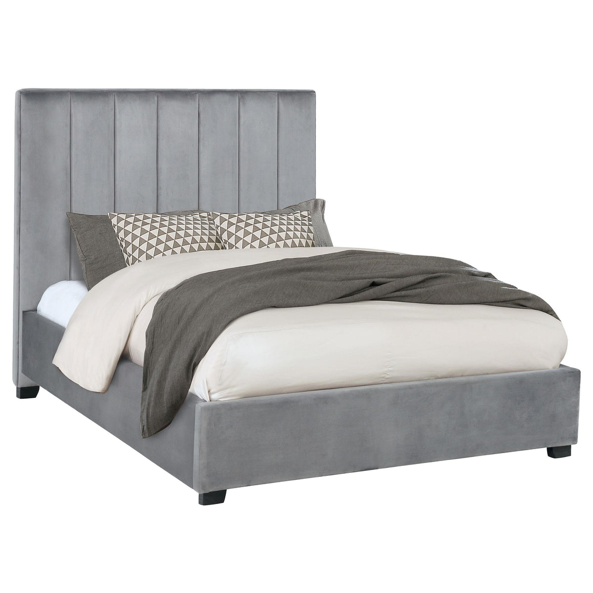 Arles Queen Vertical Channeled Tufted Bed Grey Half Price Furniture