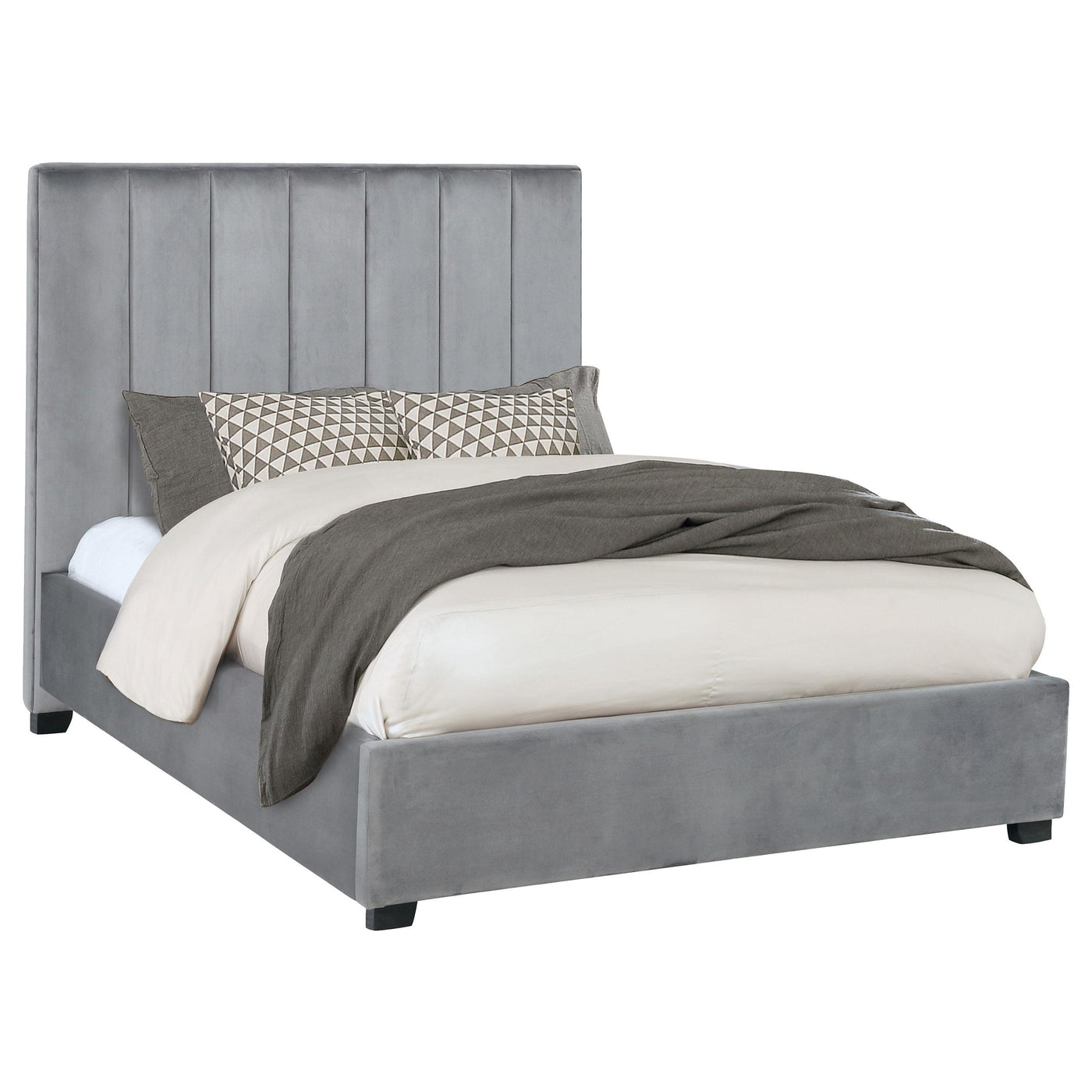 Arles Queen Vertical Channeled Tufted Bed Grey Half Price Furniture