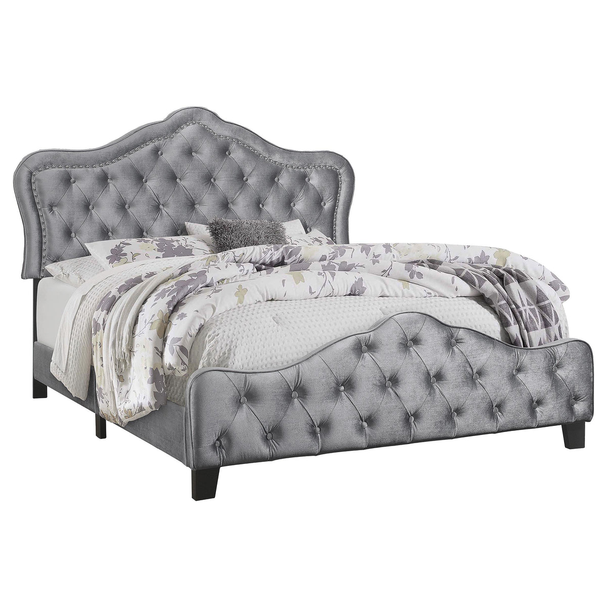 Bella King Upholstered Tufted Panel Bed Grey  Las Vegas Furniture Stores