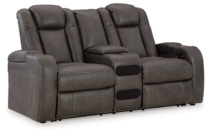 Fyne-Dyme Power Reclining Loveseat with Console  Las Vegas Furniture Stores