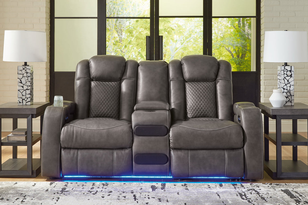 Fyne-Dyme Power Reclining Loveseat with Console  Half Price Furniture