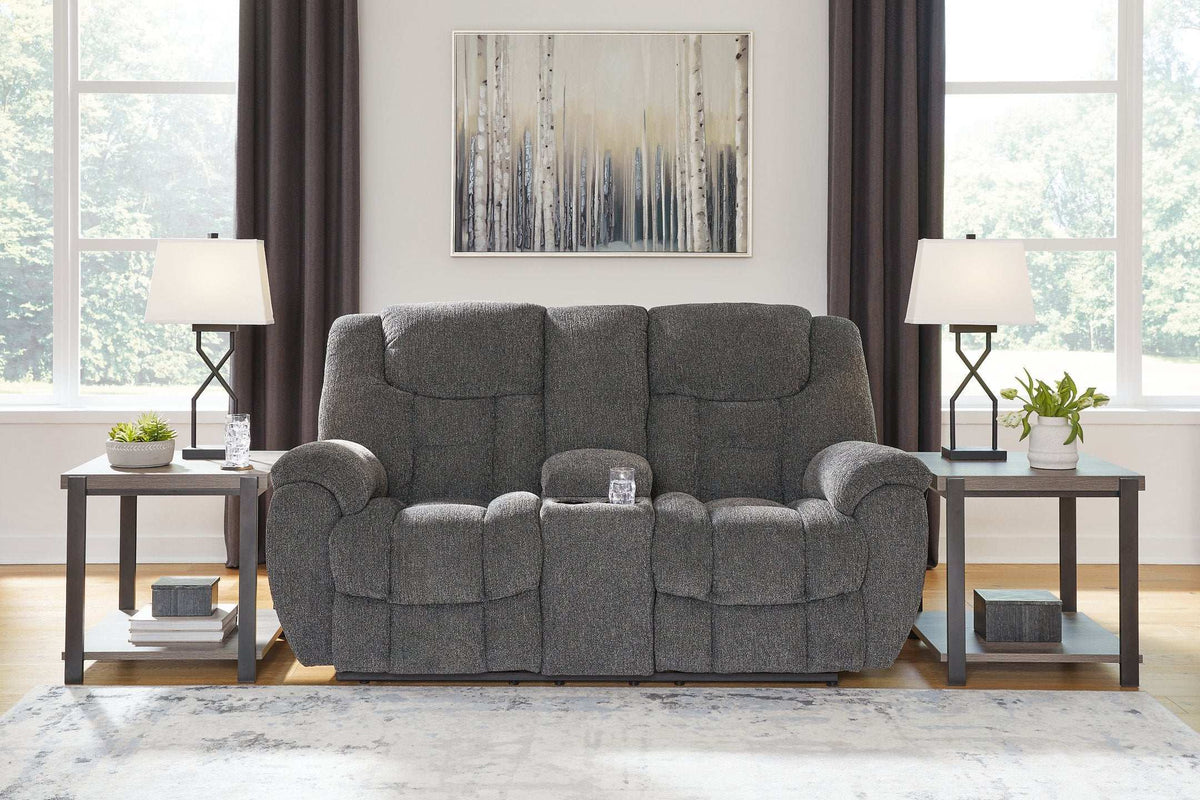 Foreside Reclining Loveseat with Console Half Price Furniture