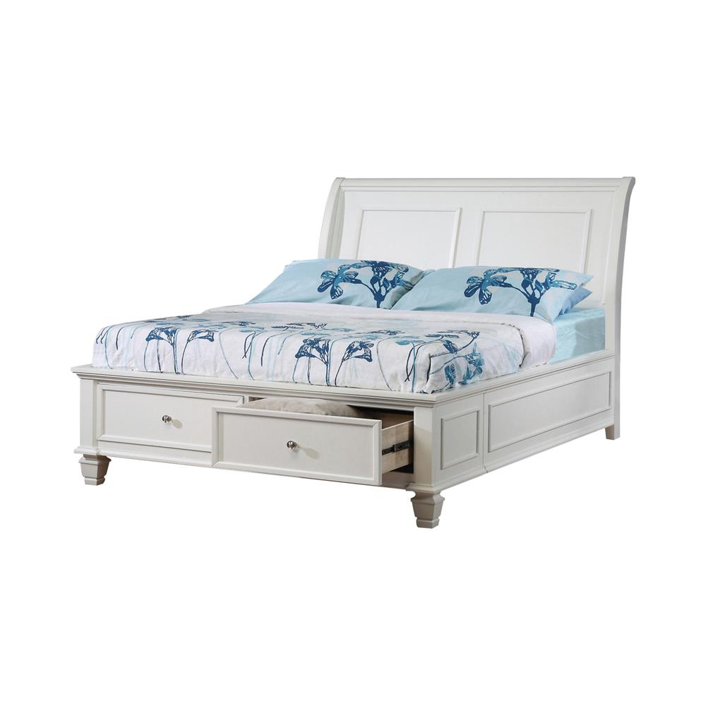Selena Full Sleigh Bed with Footboard Storage Cream White  Las Vegas Furniture Stores