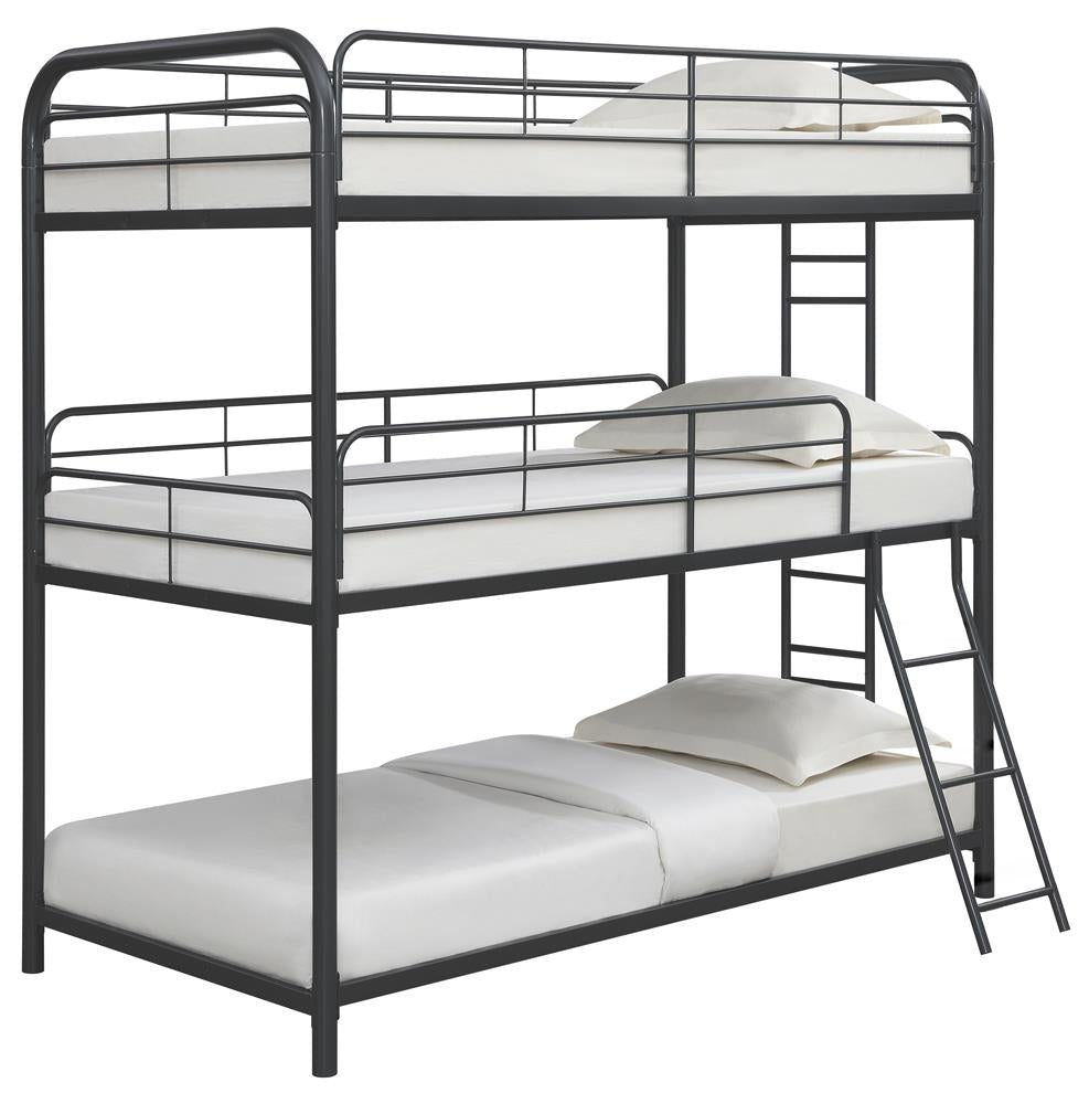 Garner Triple Twin Bunk Bed with Ladder Gunmetal  Las Vegas Furniture Stores