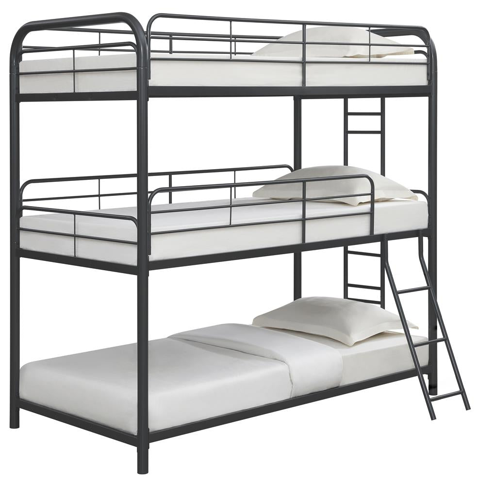 Garner Triple Twin Bunk Bed with Ladder Gunmetal Half Price Furniture