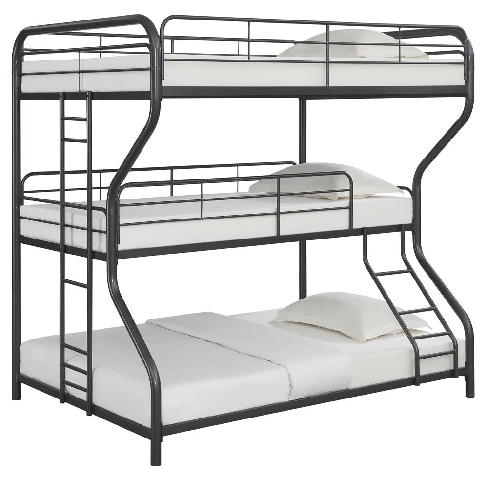 Garner Triple Full Over Twin Over Full Bunk Bed with Ladder Gunmetal Half Price Furniture