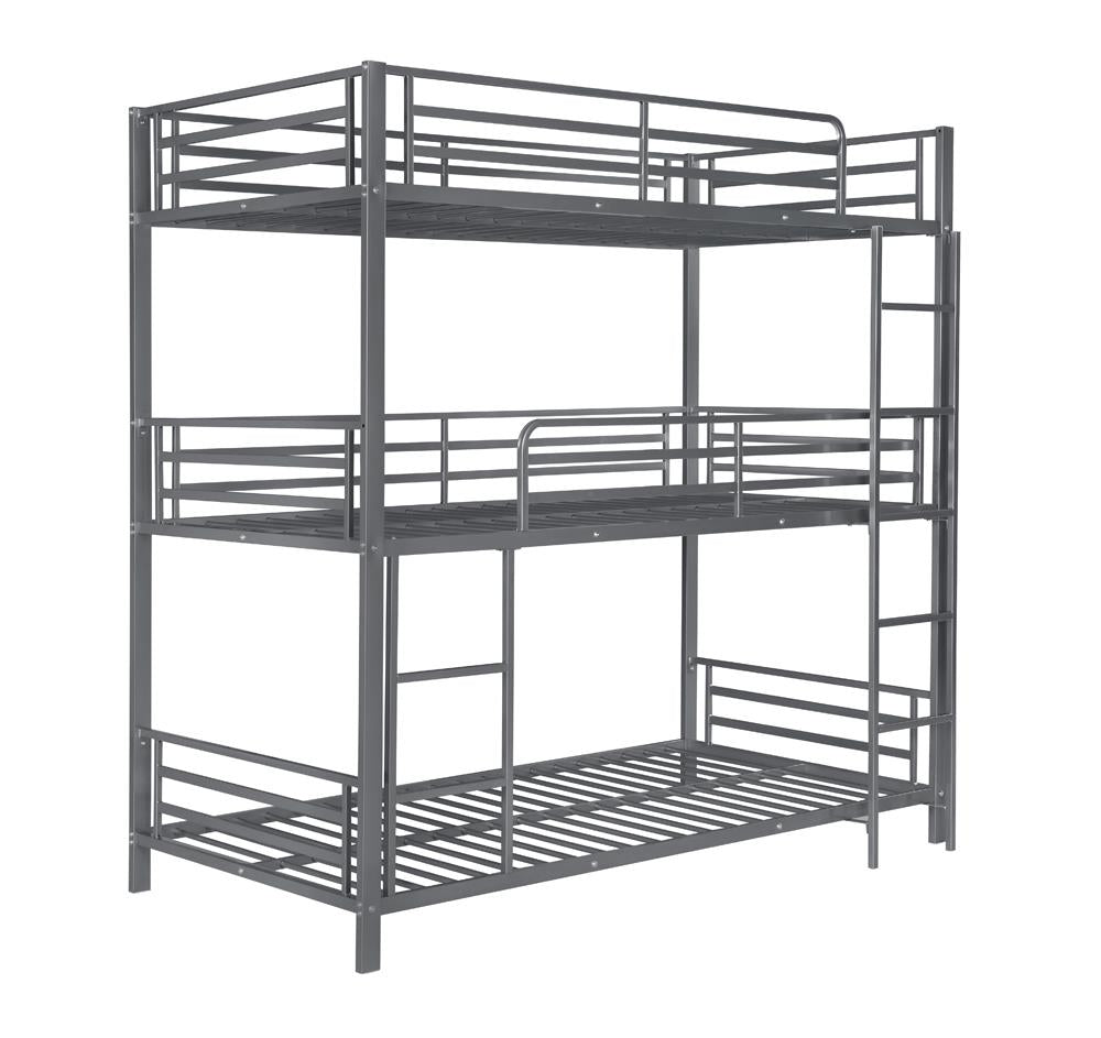 Maynard Metal Triple Twin Bunk Bed Gunmetal Half Price Furniture