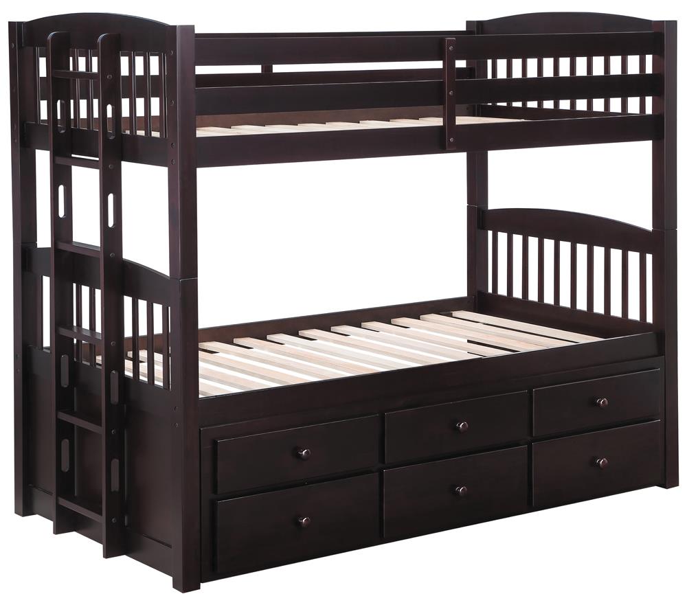 Kensington Twin Over Twin Bunk Bed with Trundle Cappuccino Half Price Furniture