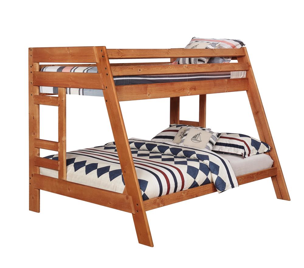 Wrangle Hill Twin Over Full Bunk Bed with Built-in Ladder Amber Wash  Las Vegas Furniture Stores