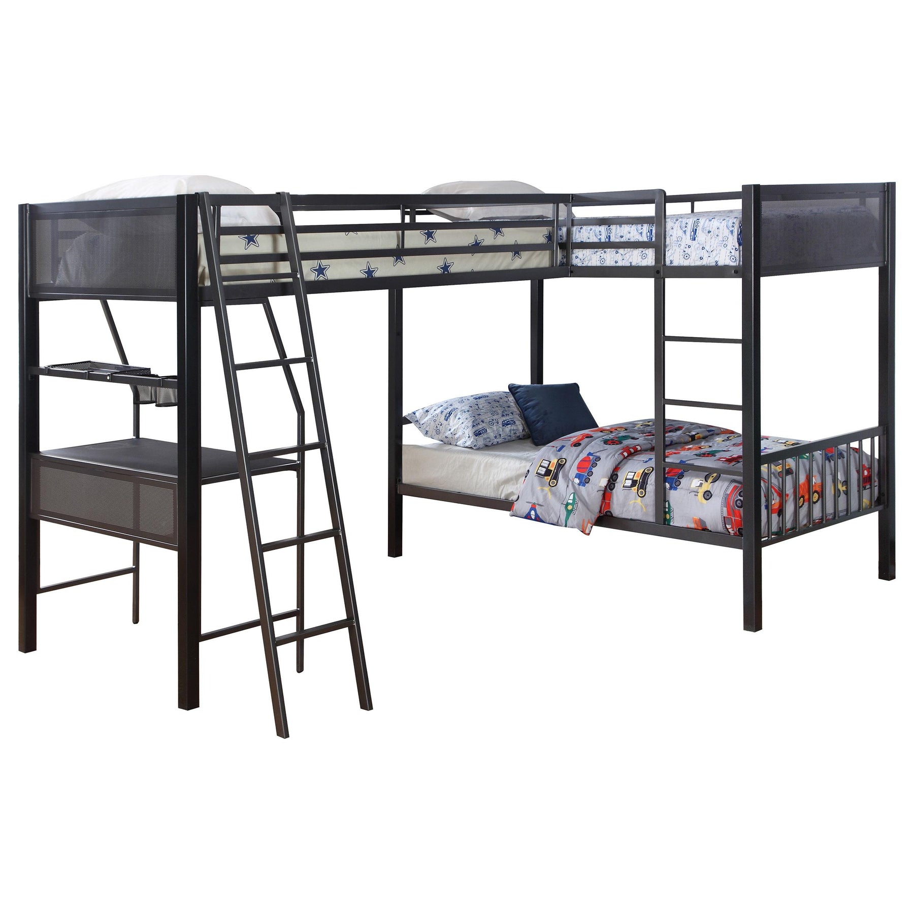 Meyers 2-piece Metal Twin Over Twin Bunk Bed Set Black and Gunmetal Half Price Furniture