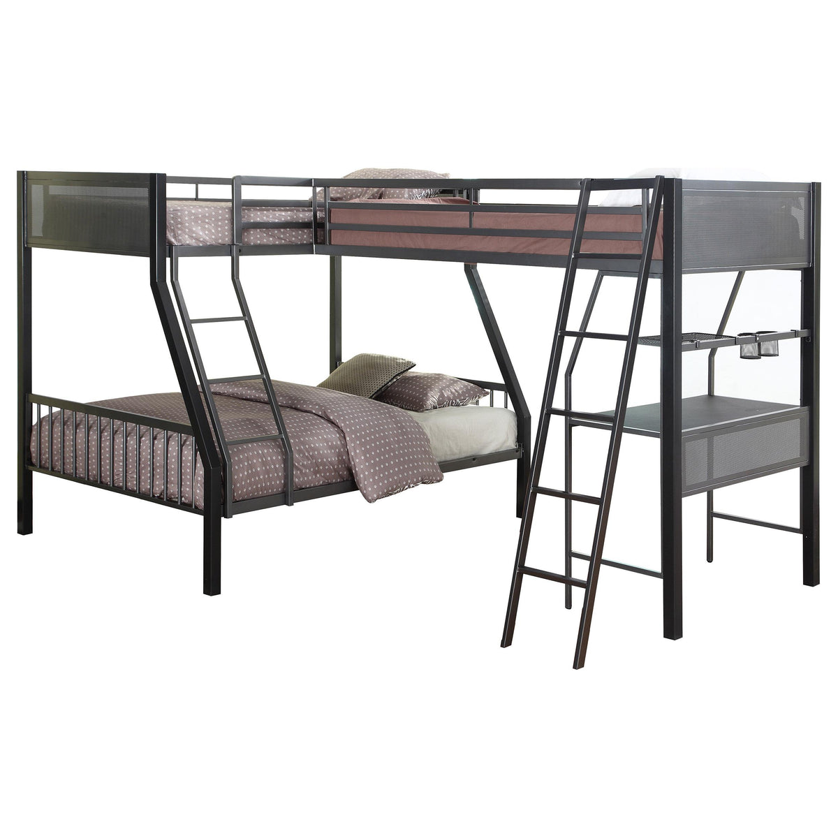 Meyers 2-piece Metal Twin Over Full Bunk Bed Set Black and Gunmetal Meyers 2-piece Metal Twin Over Full Bunk Bed Set Black and Gunmetal Half Price Furniture