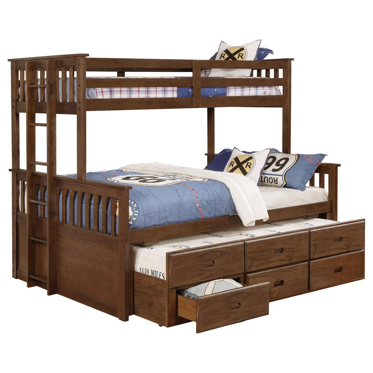 Atkin Twin Extra Long over Queen 3-drawer Bunk Bed Weathered Walnut Half Price Furniture