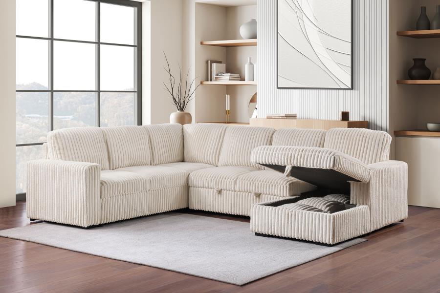 Devonshire Sleeper Sectional Sofa with Storage Chaise Camel