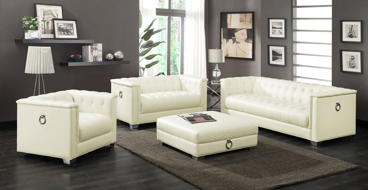 Chaviano 4-piece Upholstered Tufted Sofa Set Pearl White  Las Vegas Furniture Stores