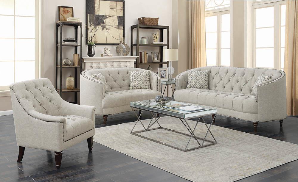 Avonlea Upholstered Tufted Living Room Set Grey  Las Vegas Furniture Stores