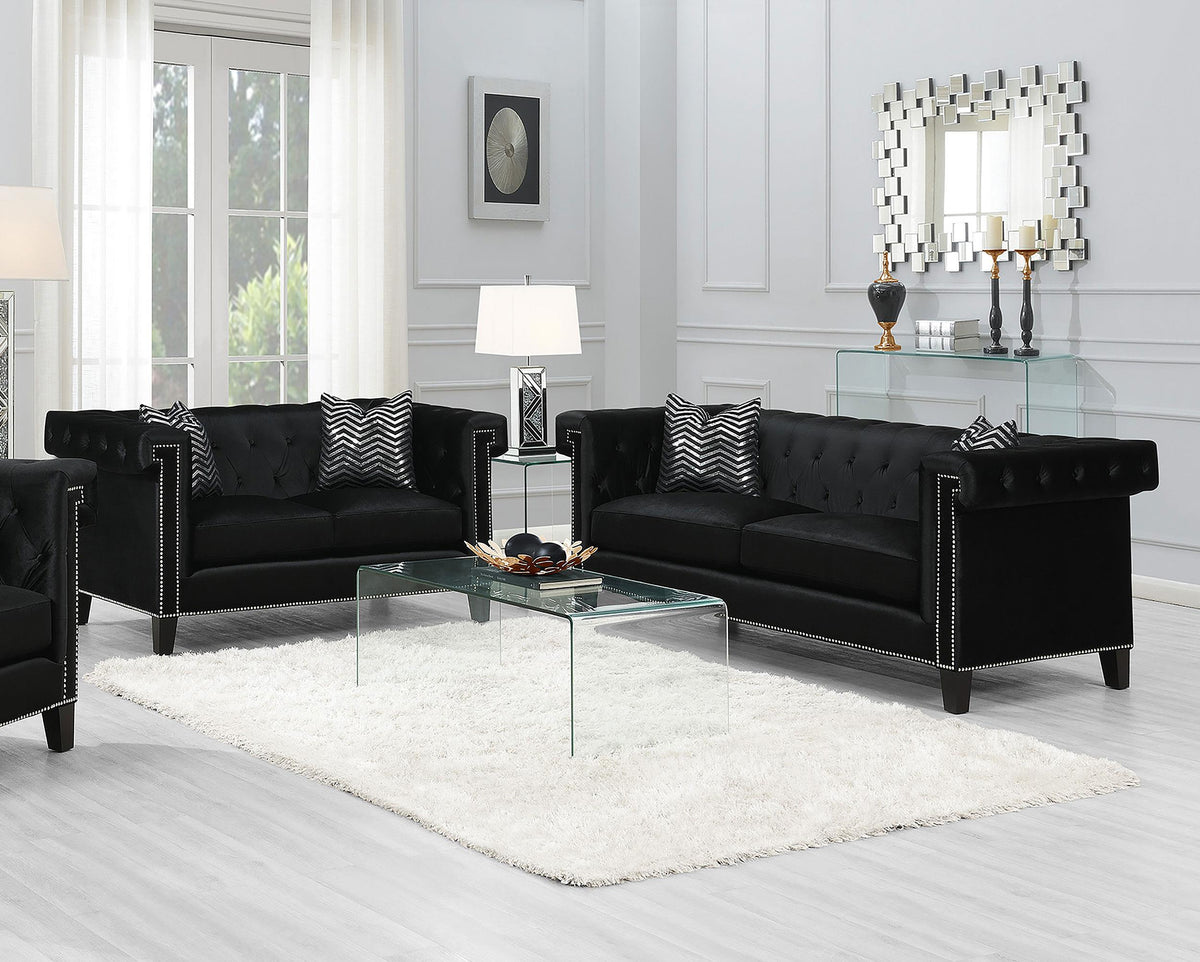 Reventlow Upholstered Tufted Living Room Set Black  Las Vegas Furniture Stores