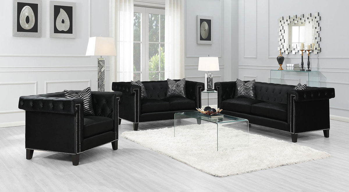 Reventlow Upholstered Tufted Living Room Set Black Reventlow Upholstered Tufted Living Room Set Black Half Price Furniture