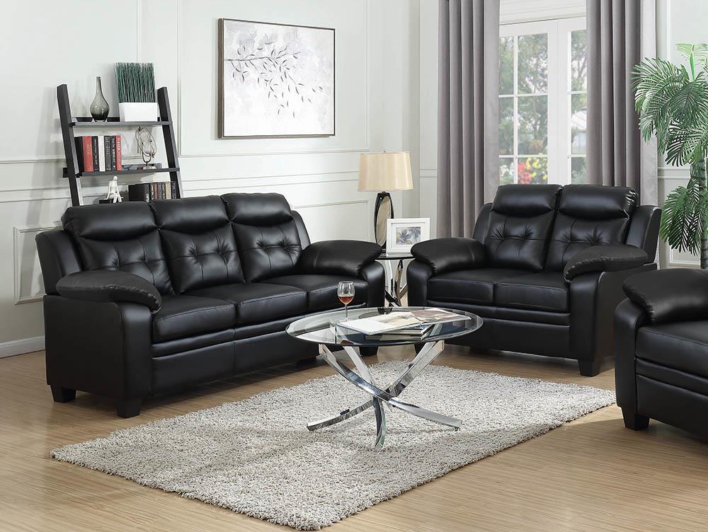 Finley Upholstered Pillow Top Arm Living Room Set Black  Las Vegas Furniture Stores