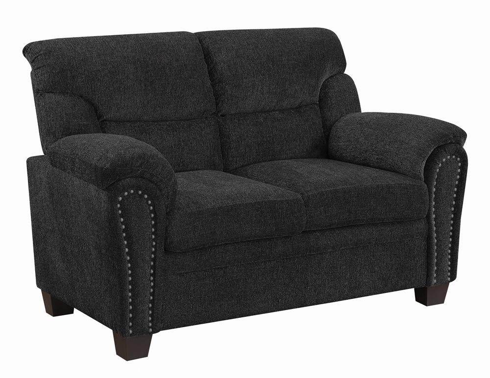 Clementine Upholstered Loveseat with Nailhead Trim Grey  Las Vegas Furniture Stores