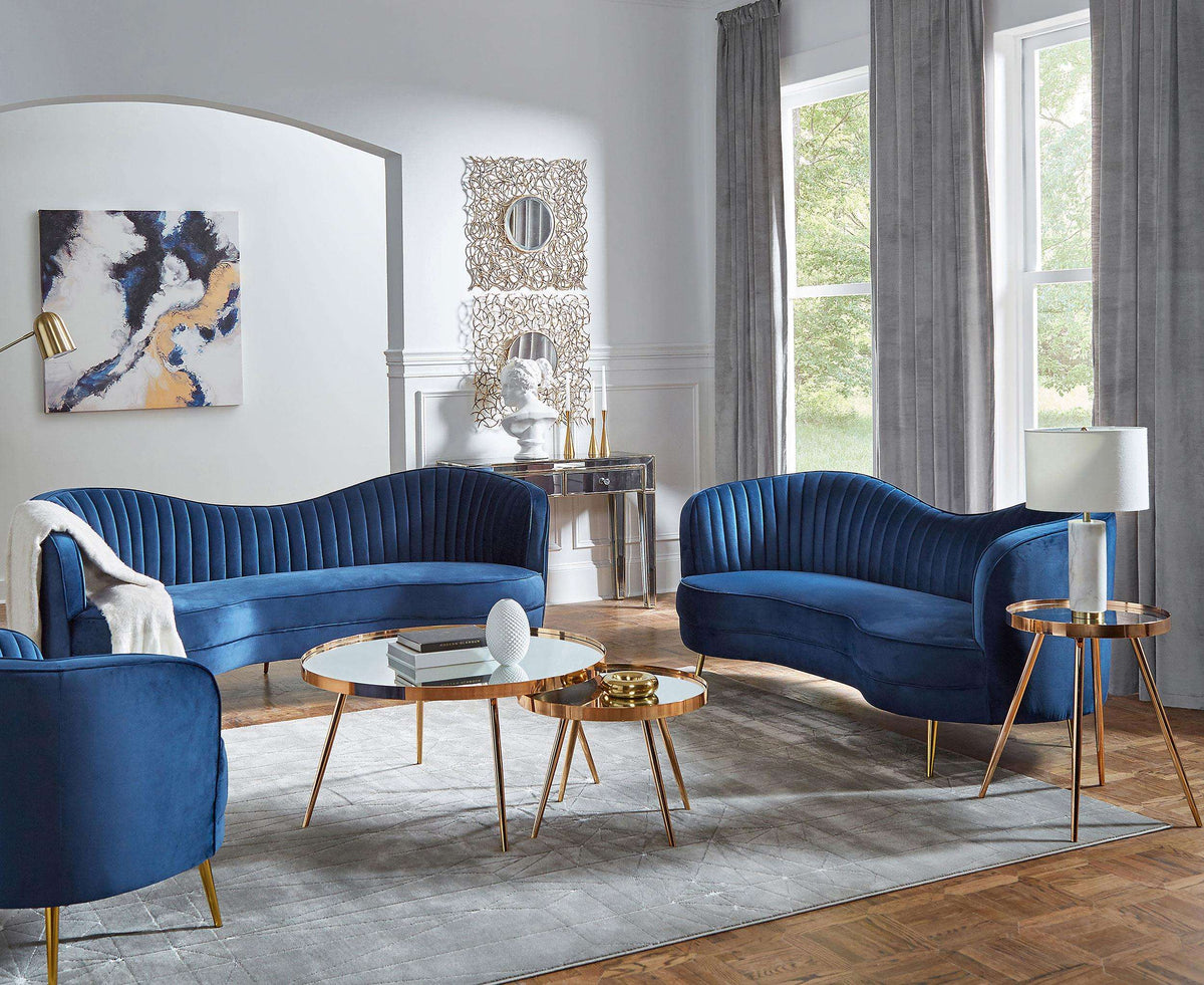 Sophia Camel Back Living Room Set Blue - Half Price Furniture