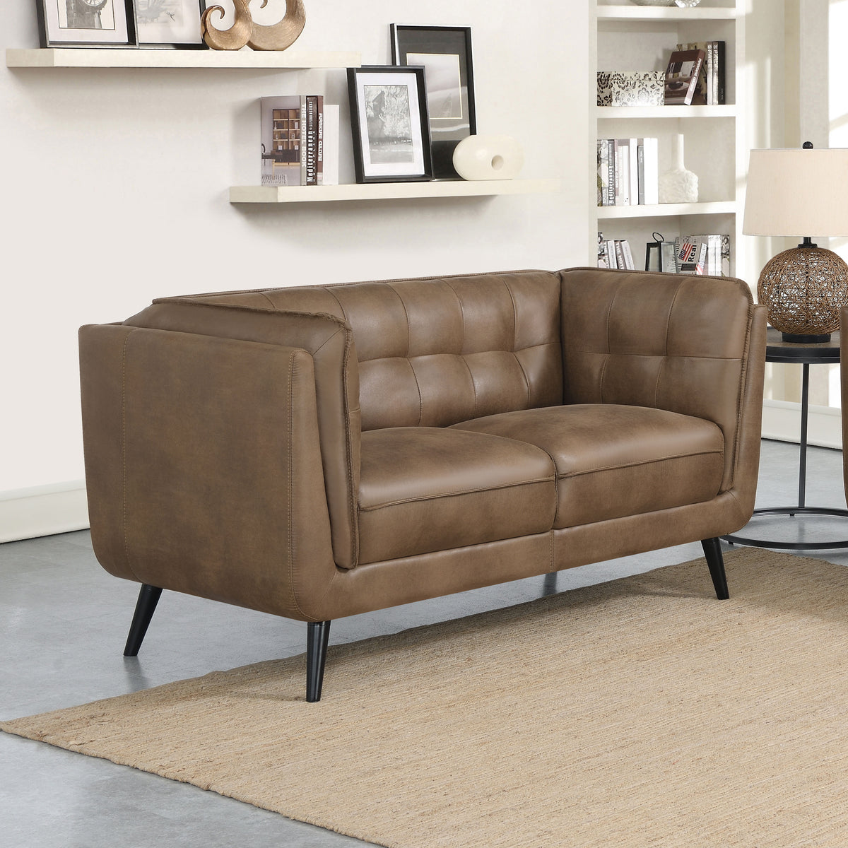 Thatcher Upholstered Button Tufted Loveseat Brown  Las Vegas Furniture Stores