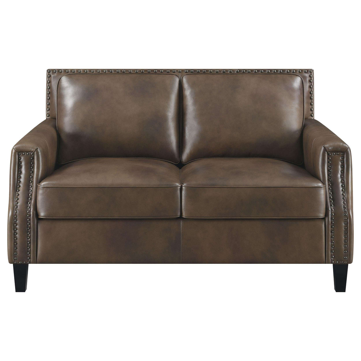 Leaton Upholstered Recessed Arms Loveseat Brown Sugar Half Price Furniture