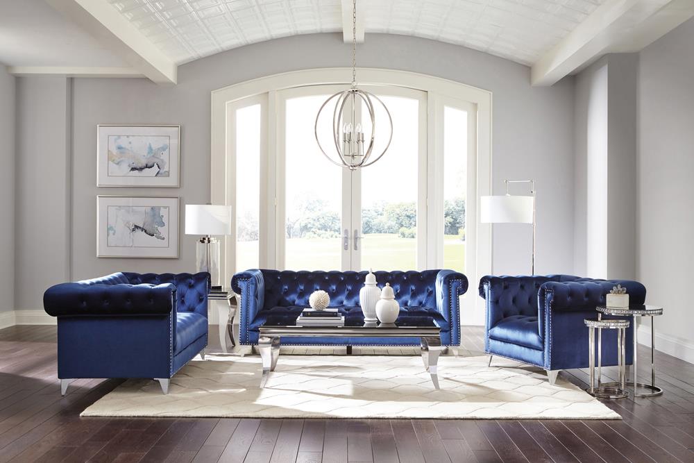 Bleker 3-piece Tuxedo Arm Living Room Set Blue  Las Vegas Furniture Stores