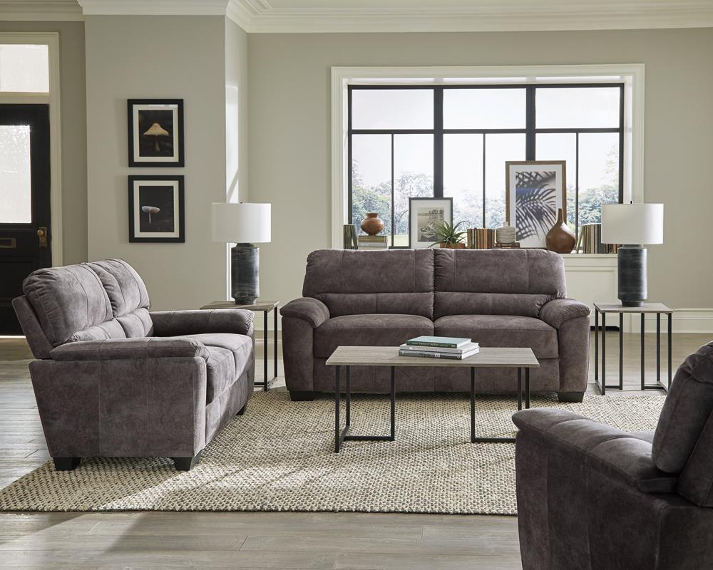 Hartsook 2-piece Pillow Top Arm Living Room Set Charcoal Grey  Las Vegas Furniture Stores