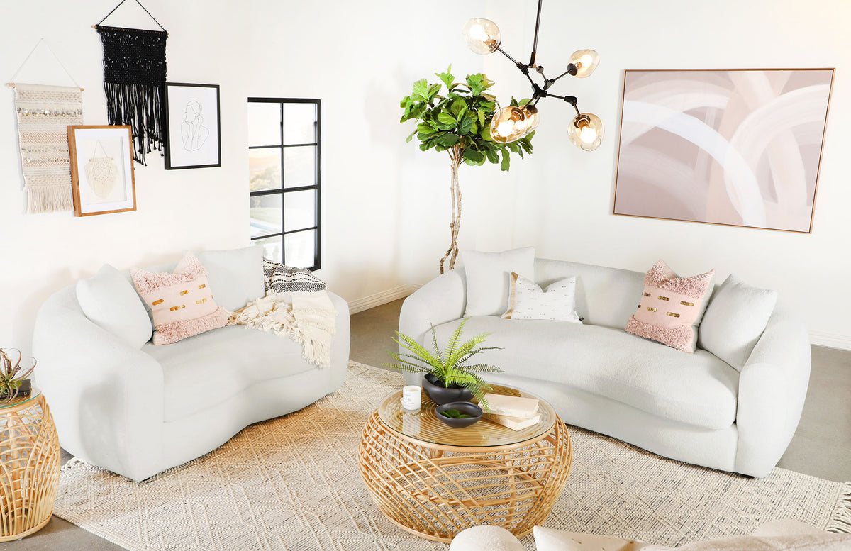 Isabella Upholstered Tight Back Living Room Set White  Las Vegas Furniture Stores