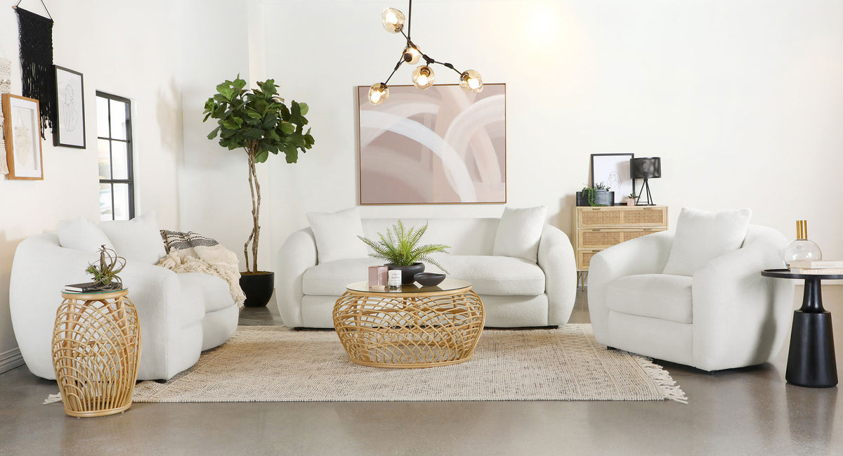 Isabella Upholstered Tight Back Living Room Set White - Living Room Set - Half Price Furniture