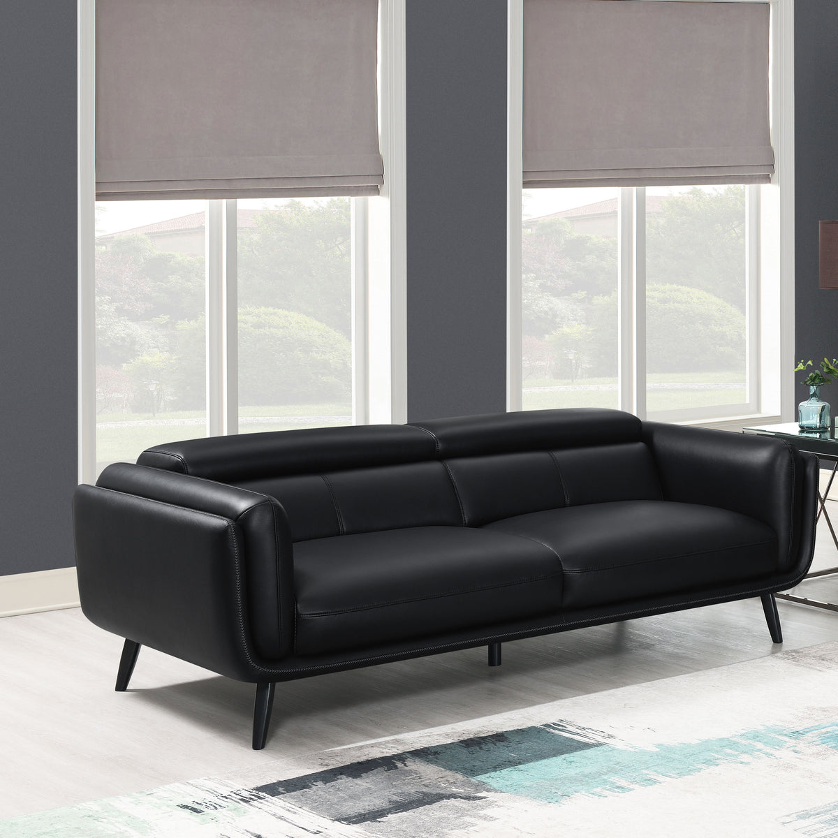 Shania Track Arms Sofa with Tapered Legs Black  Las Vegas Furniture Stores
