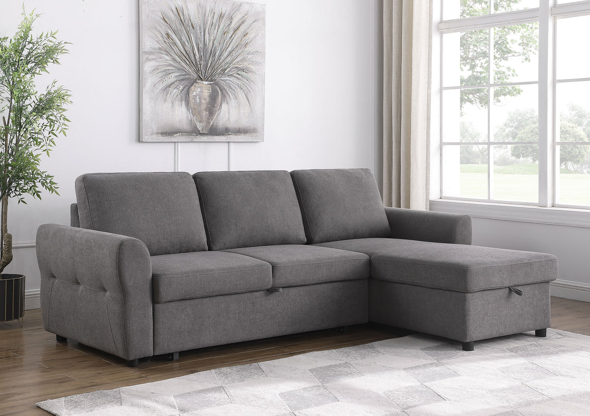 Samantha Upholstered Sleeper Sofa Sectional with Storage Chaise Grey  Las Vegas Furniture Stores