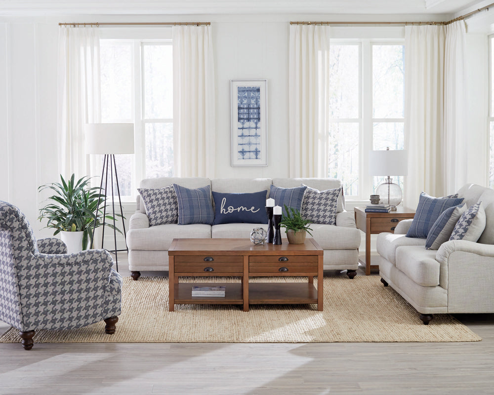 Glenn 3-piece Recessed Arms Living Room Set Light Grey and Blue Half Price Furniture