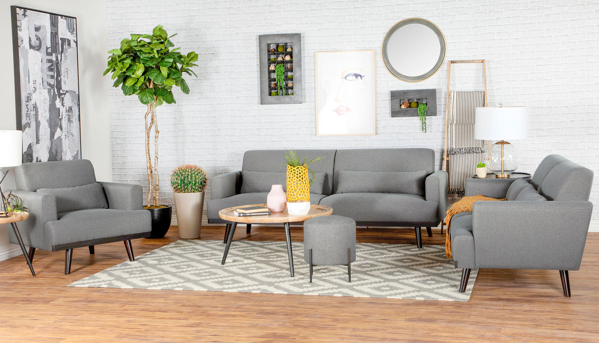 Blake Upholstered Living Room Set with Track Arms Sharkskin and Dark Brown - Half Price Furniture