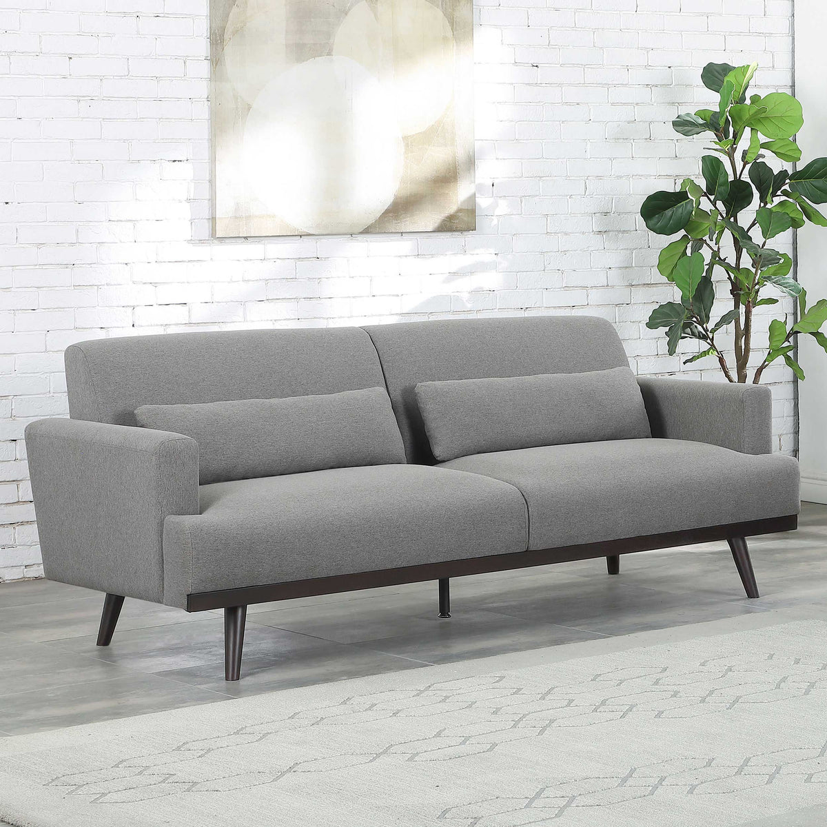 Blake Upholstered Sofa with Track Arms Sharkskin and Dark Brown  Las Vegas Furniture Stores