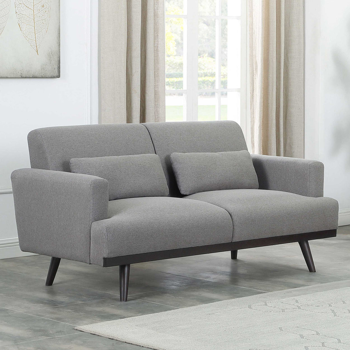 Blake Upholstered Loveseat with Track Arms Sharkskin and Dark Brown  Las Vegas Furniture Stores